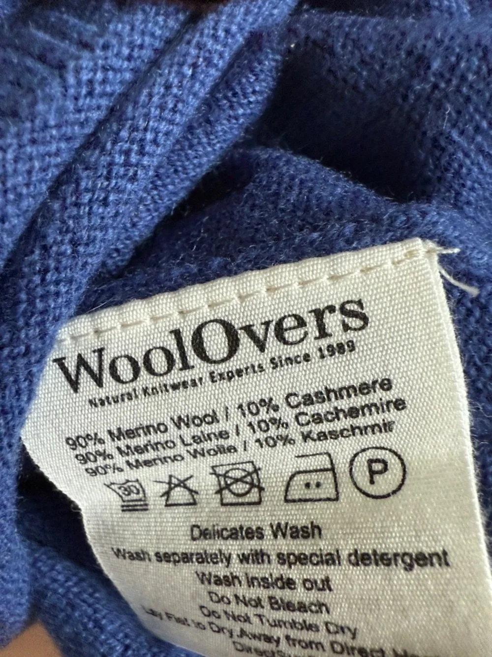 Woolovers Mens Merino Wool Cashmere Zip Neck Sweater Sz L Blue